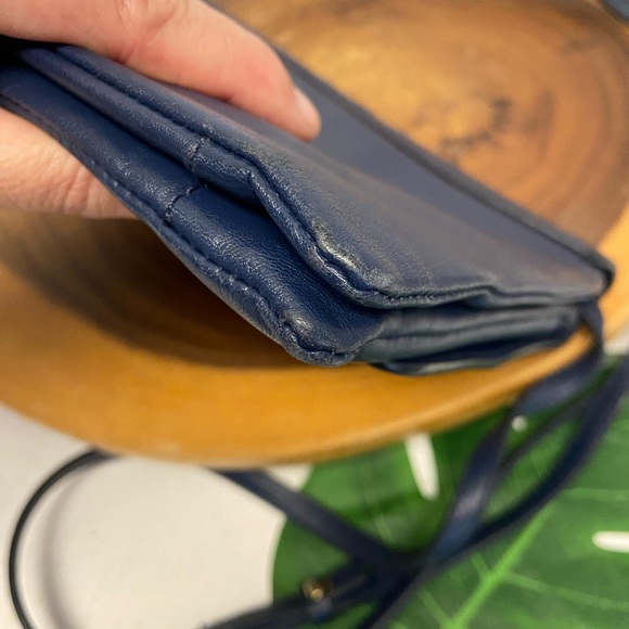 Frank and Oak Navy Blue Leather Envelope Crossbody Bag - Picture 6 of 16